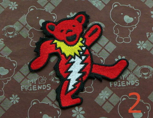 Grateful Dead Patch Happy Pooh Bear Lighting Bolt 3 Inch Tall