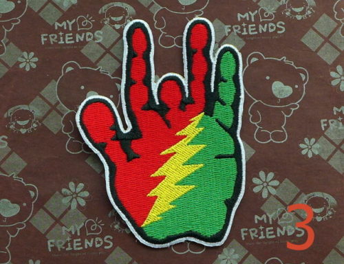 Grateful Dead Patch Jerry Garcia Hand Lighting Bolt Gun 3 1/2 Inch Tall
