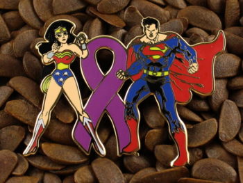 Purple Ribbon Pins Wonder Woman And Superman Pin