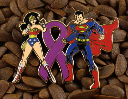 Purple Ribbon Pins Wonder Woman And Superman Pin