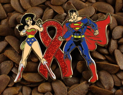 Red Ribbon Pins Wonder Woman Superman Pin